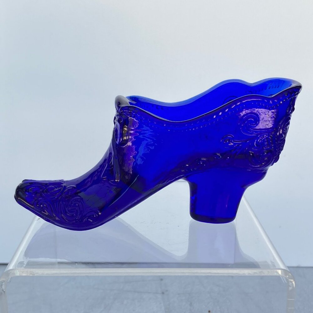Mosser Cobalt Blue Glass Slipper with Bow